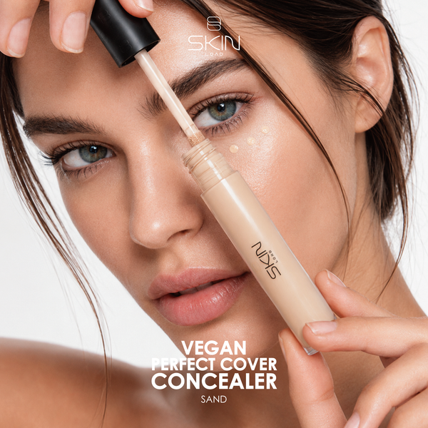 Skin Load Vegan Perfect Cover Concealer Sand applied under the eyes on light skin