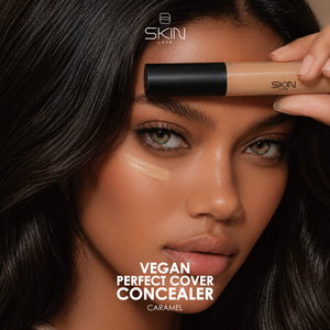 Skin Load Vegan Perfect Cover Concealer Caramel applied under the eyes on medium skin